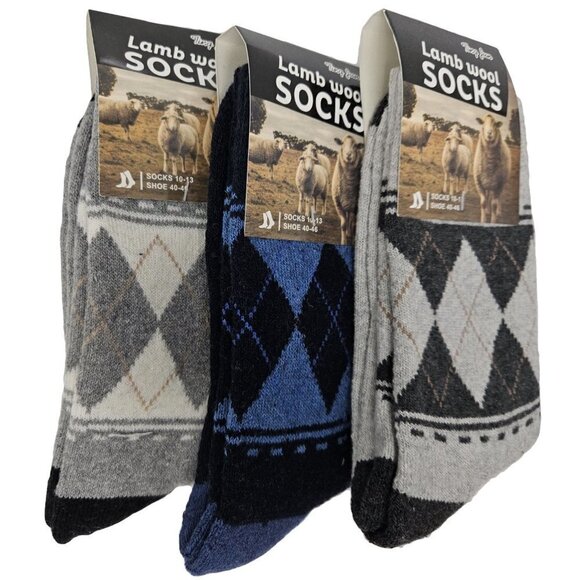 Lamb Wool Socks Men 10-13, Thermal Warm Winter Boot Crew Socks for Men 3-Pairs - Picture 1 of 4